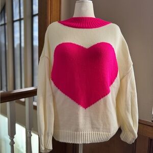 Heart Design Sweater - Cream and Pink